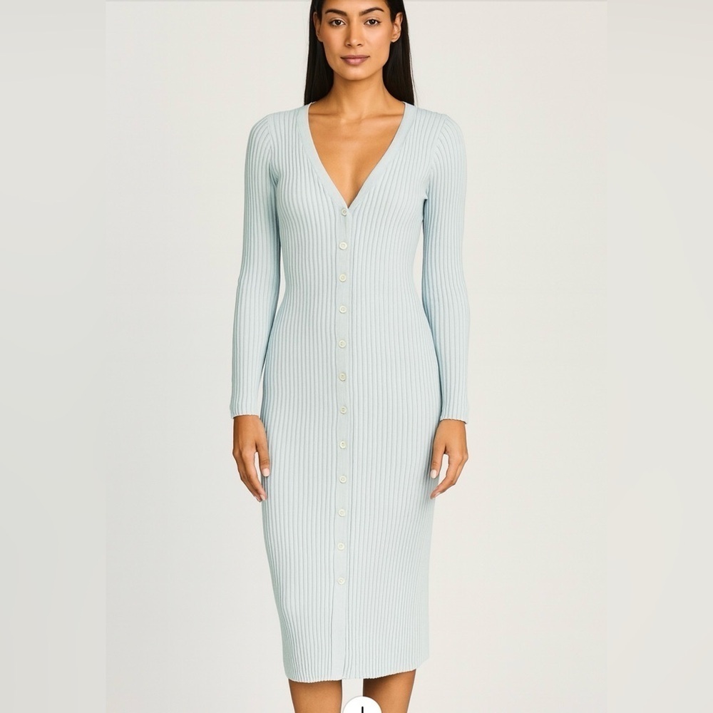 525 Cardigan  Light Blue Ribbed Button-Down Dress